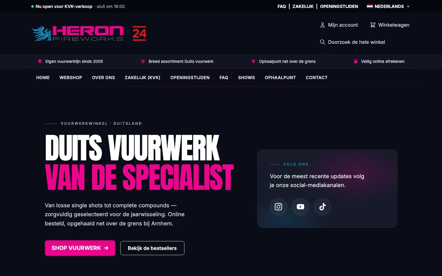Heron Fireworks, webshop in technisch beheer bij Dexor