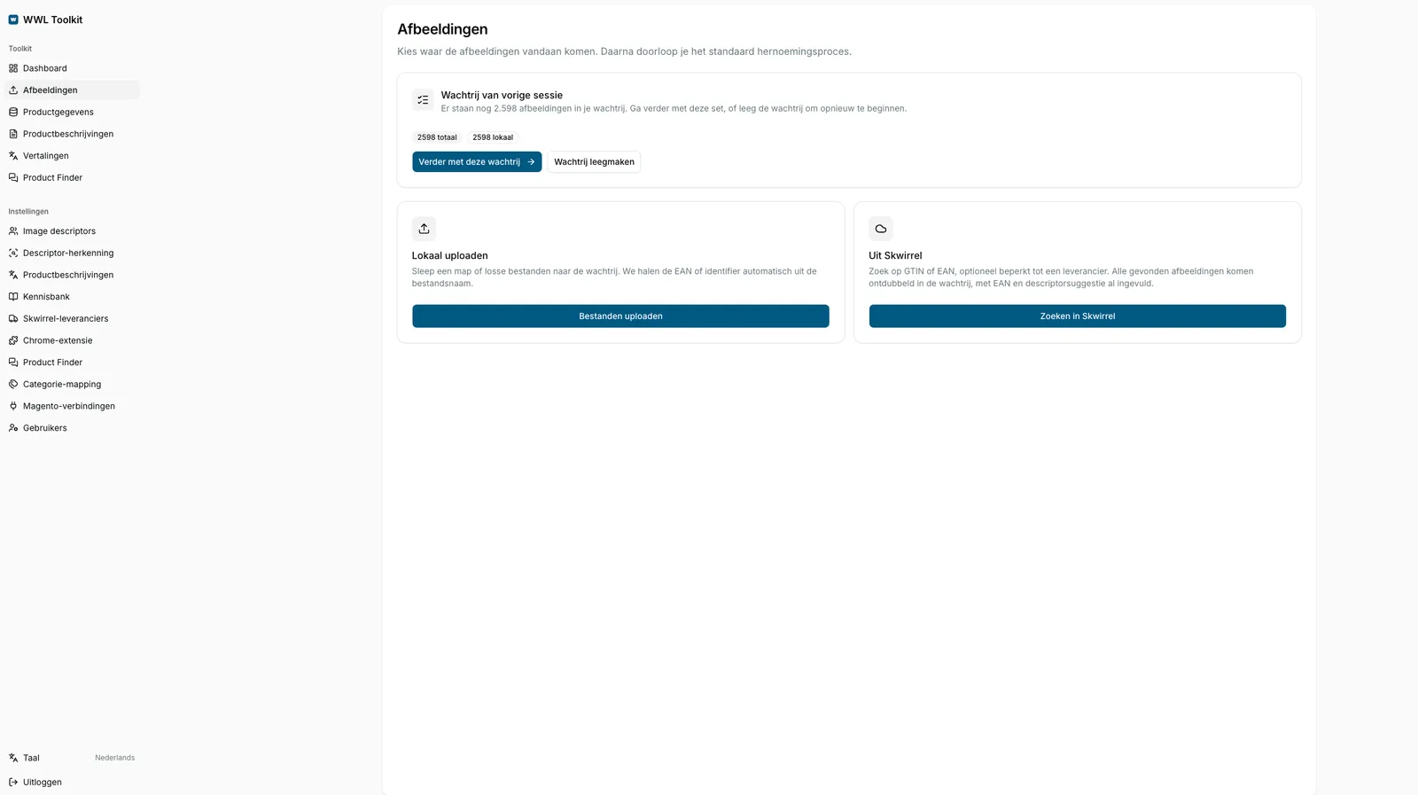 De WWL Toolkit: het afbeeldingenscherm met de verwerkingswachtrij