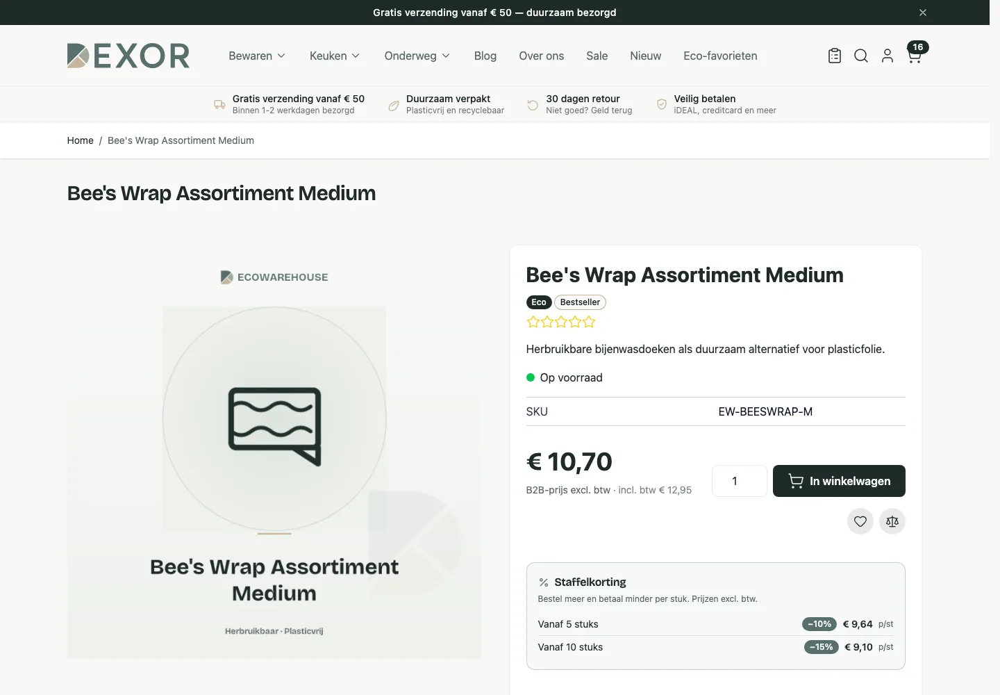 Scherm uit de demowinkel: Prijzen per bedrijf, met staffels