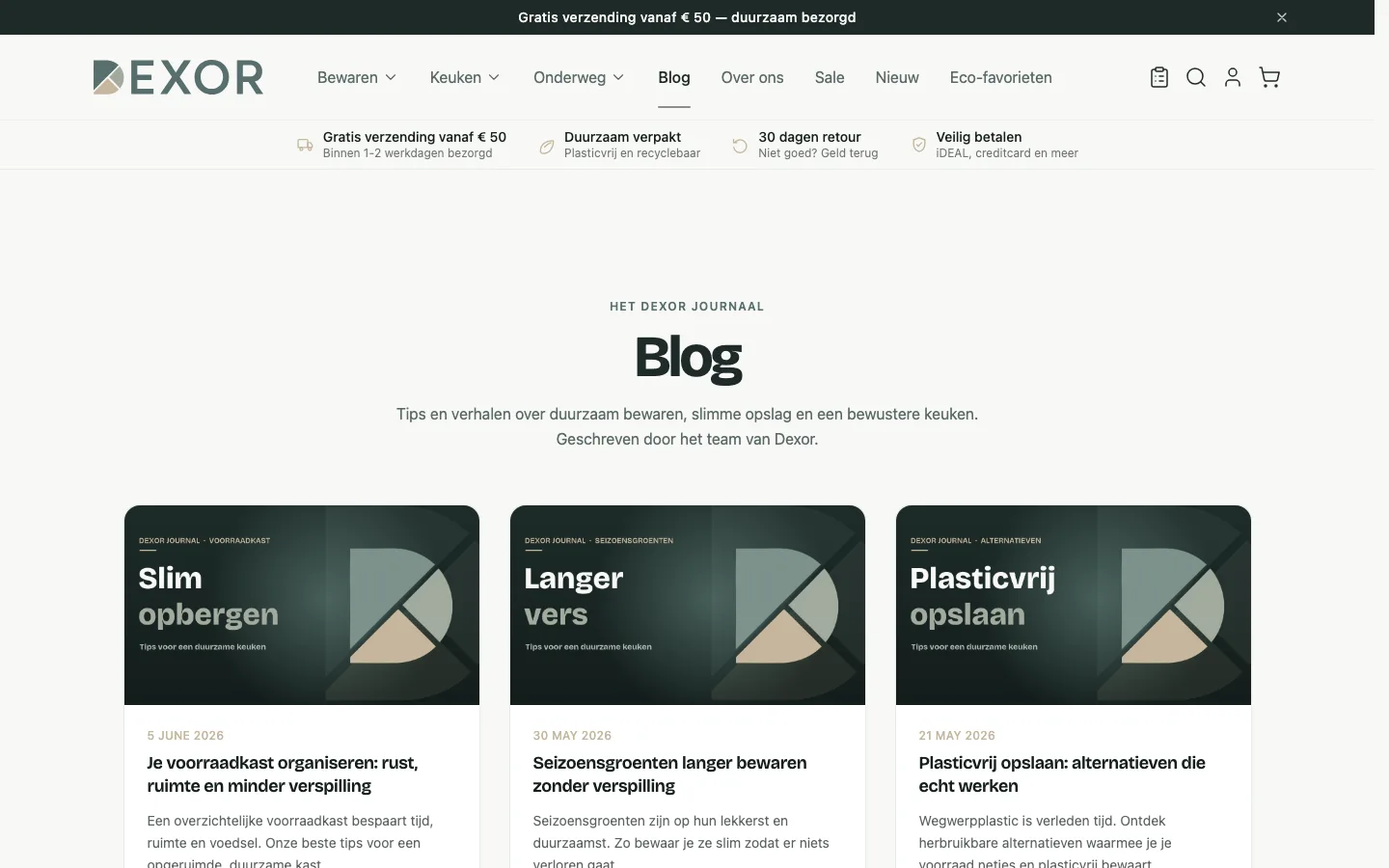 Scherm uit de demowinkel: Blog in de shop zelf
