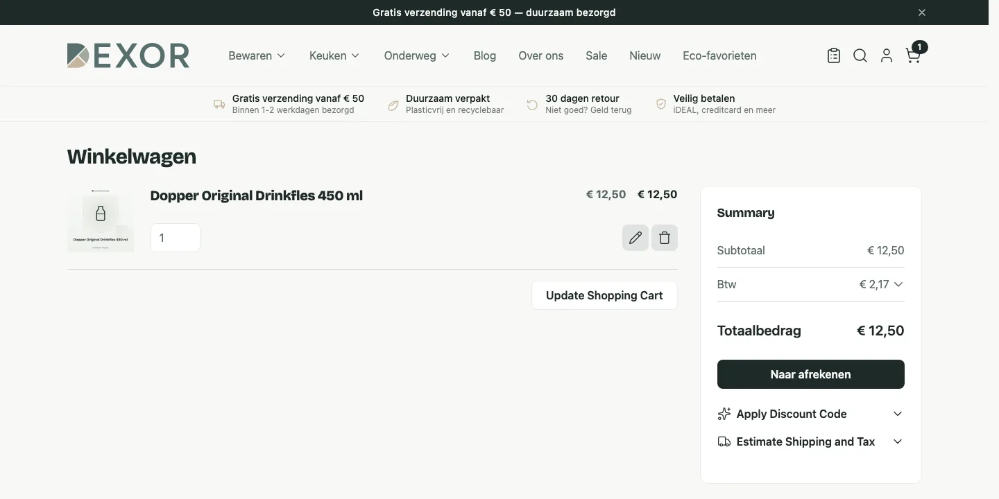 Scherm uit de demowinkel: Btw die klopt, ook over de grens
