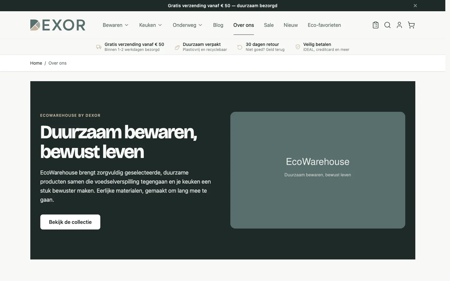 Scherm uit de demowinkel: Pagina's bouwen uit secties