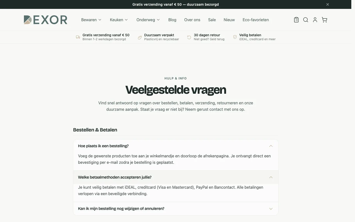 Scherm uit de demowinkel: Veelgestelde vragen die je zelf bijhoudt