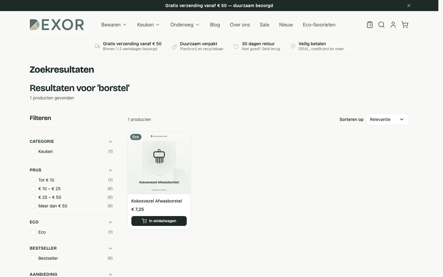 Scherm uit de demowinkel: Zoeken dat Nederlandse samenstellingen begrijpt